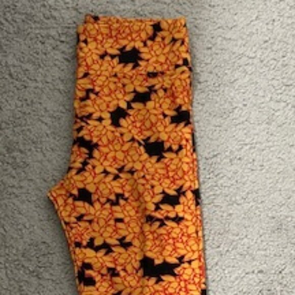 LuLaRoe OS Leggings - Orange Floral - Picture 1 of 3